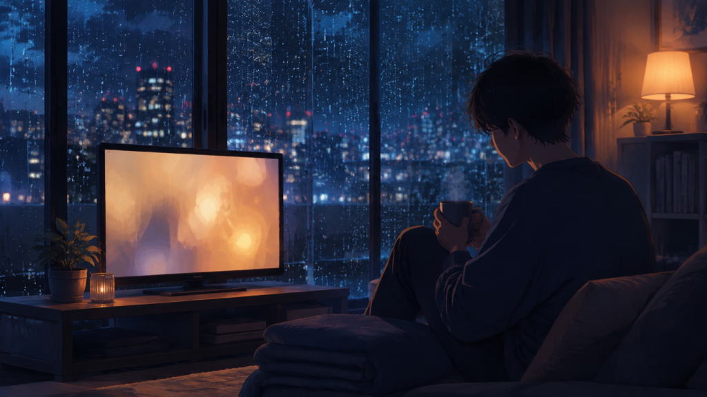 失恋した夜にアニメを観ながら気持ちを整理する人