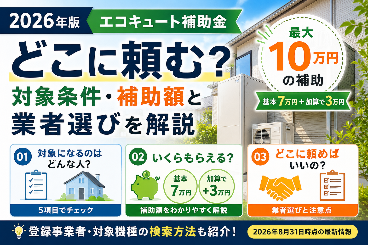 エコキュート補助金2026はどこに頼む？対象条件・補助額と業者選びを解説