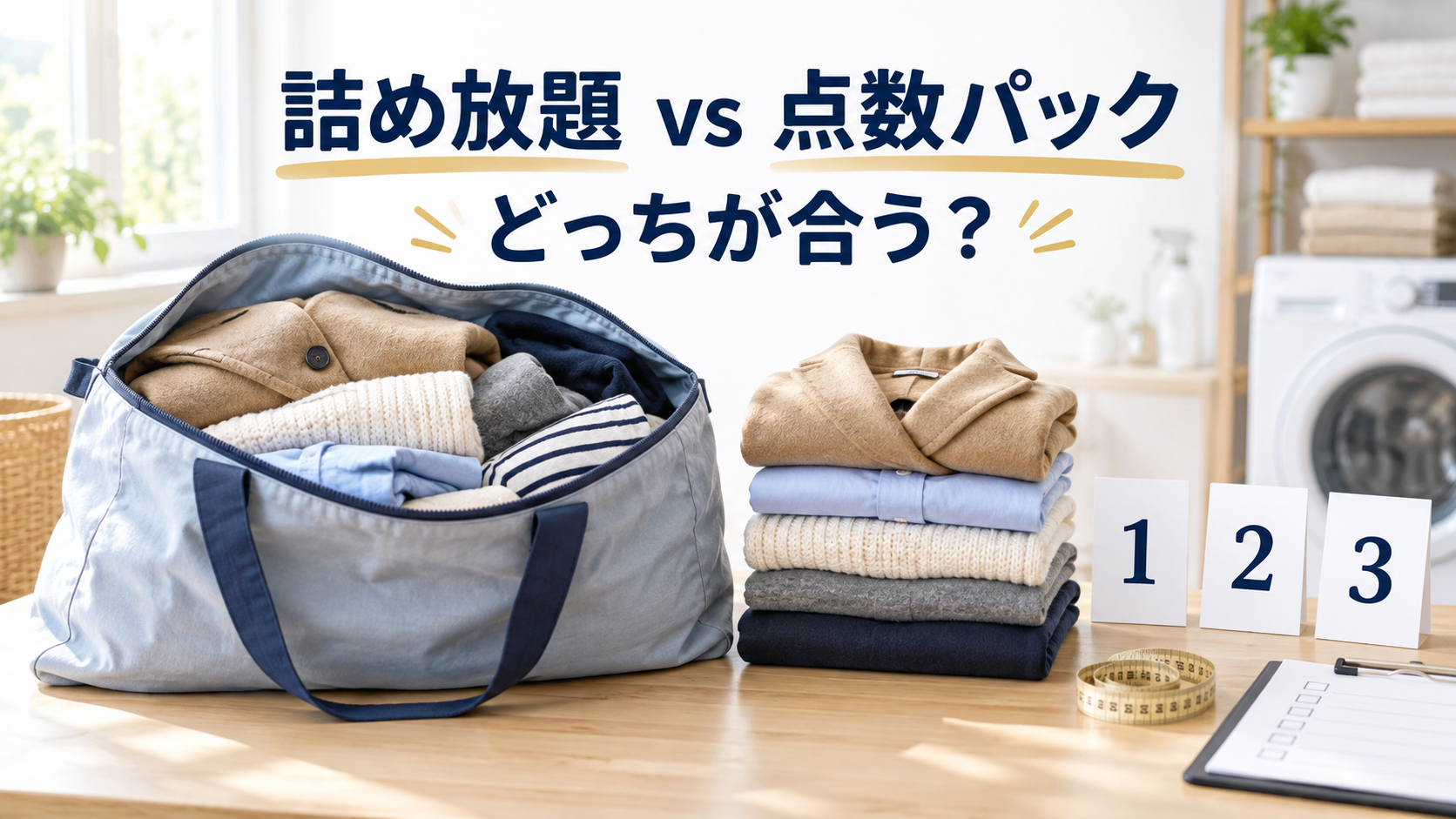 宅配クリーニングの詰め放題と点数パックを比較するイメージ