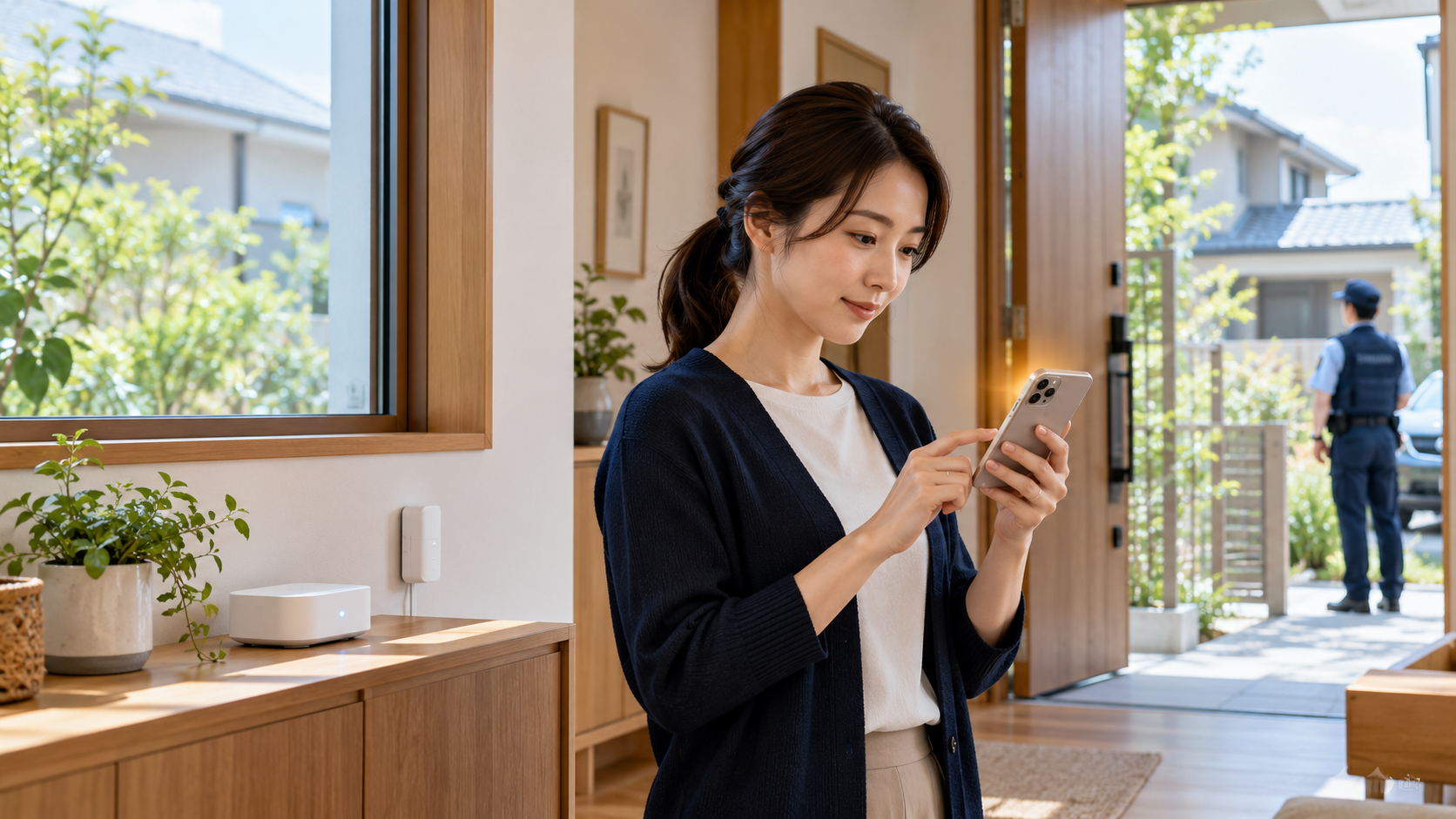 自分で通知を確認する家庭と警備会社へ対応を任せる違いを表したホームセキュリティのイメージ