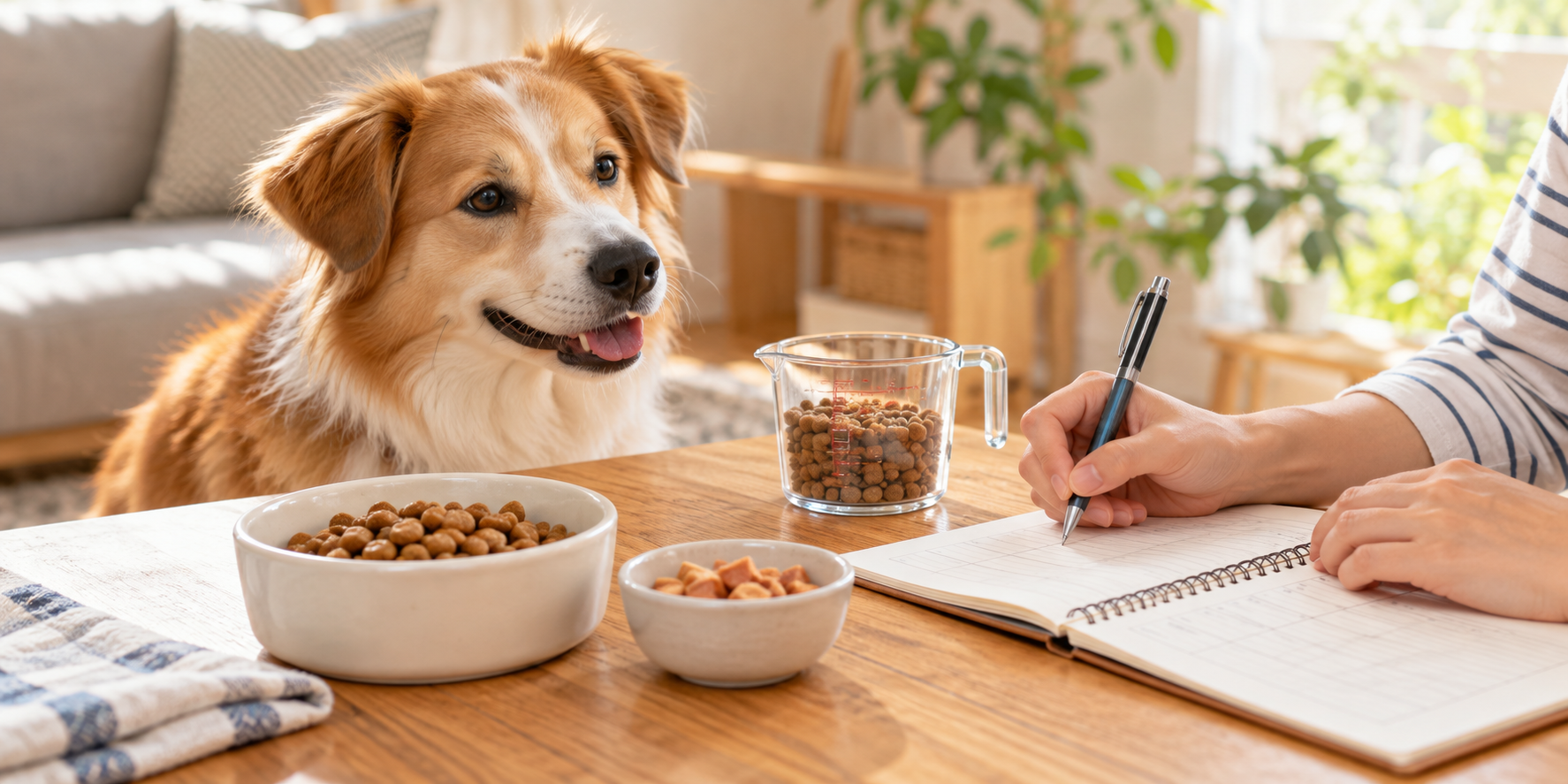 犬の食事履歴とフード量を確認するイメージ