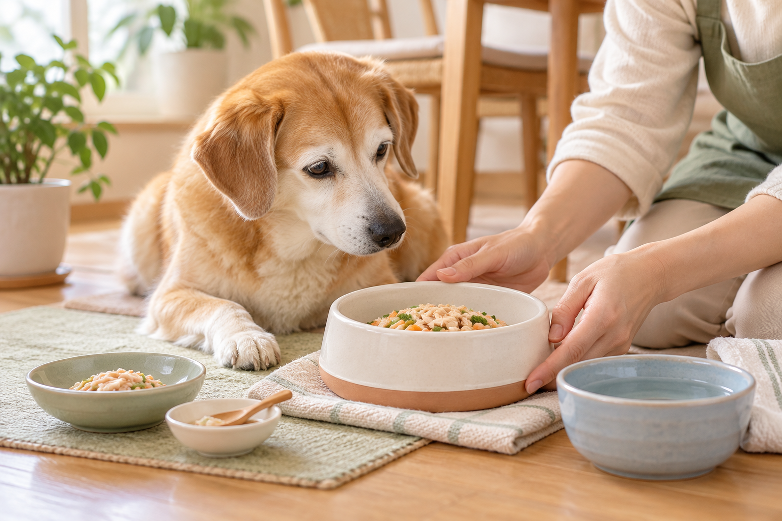 犬が食べやすい形や量を確認する様子