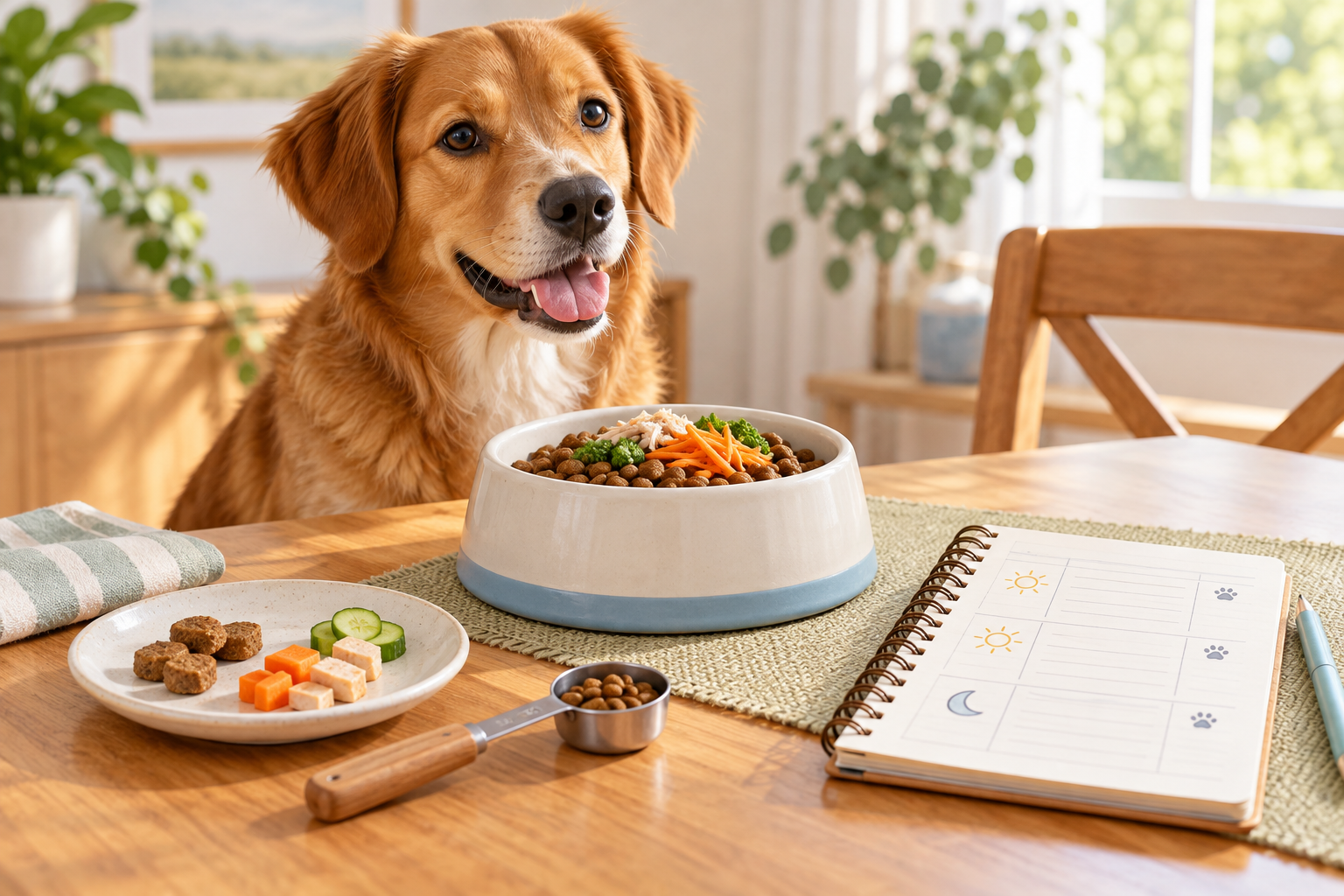 犬のおやつとトッピングを量と記録で管理するイメージ
