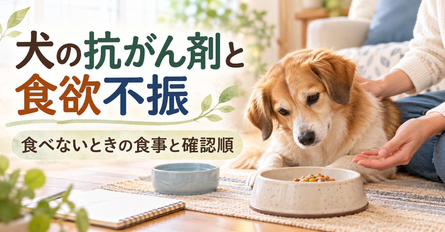 犬の抗がん剤治療中に食欲不振と食事を確認する様子